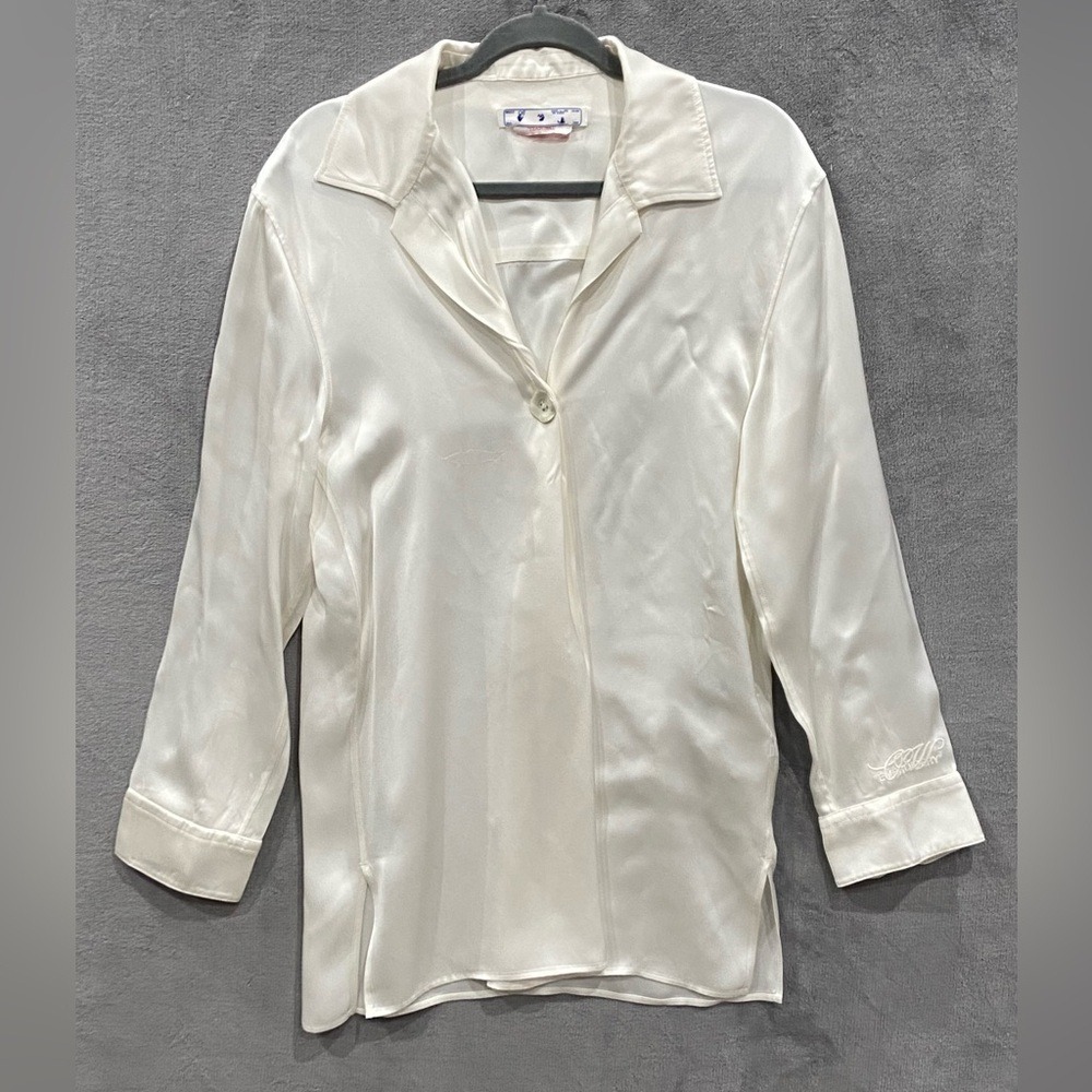 Off-White Virgil Abloh Silk Pajama Blouse Cream White Embroidered LG-425 Large